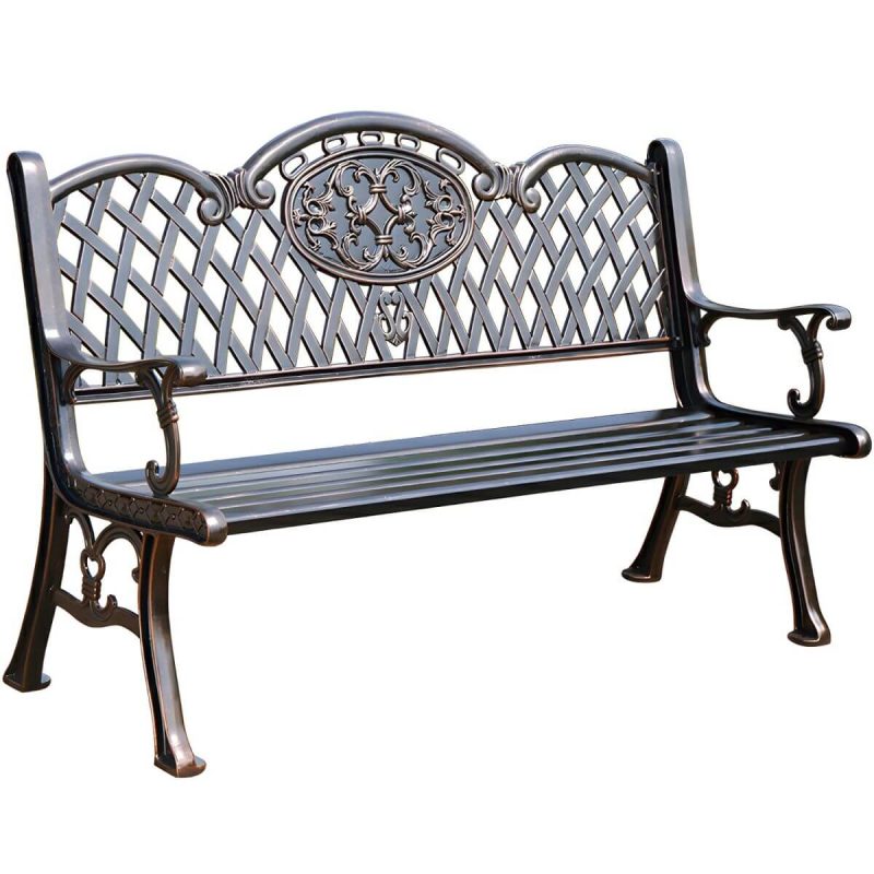 Bohemian Metall Parkbank mit wasserdichtem Design und geschwungenen Armlehnen - Weiß 46"L x 24"B x 31"H