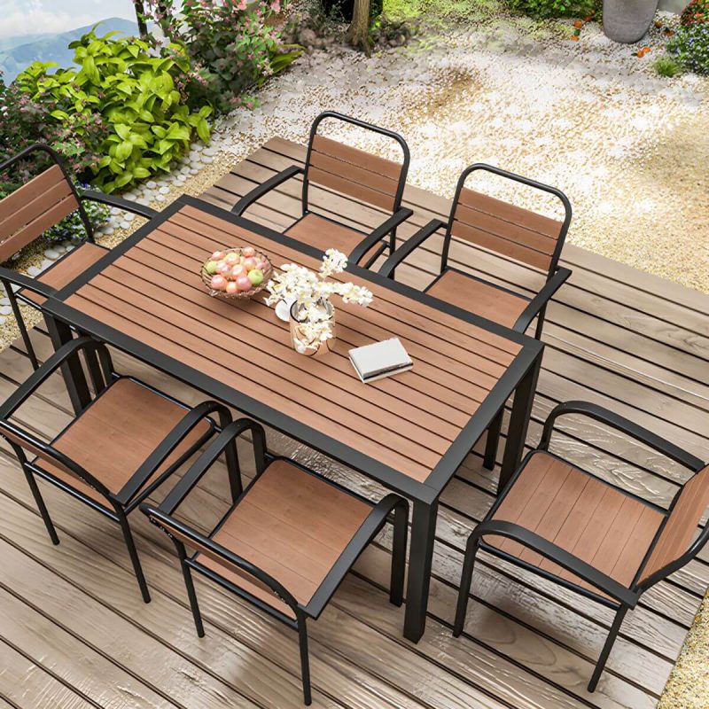 Zeitgenössischer Holz-Patio-Tisch wetterbeständig in rechteckiger/quadratischer Form - Braun 55,1"L x 27,6"B x 29,5"H Nur Tisch
