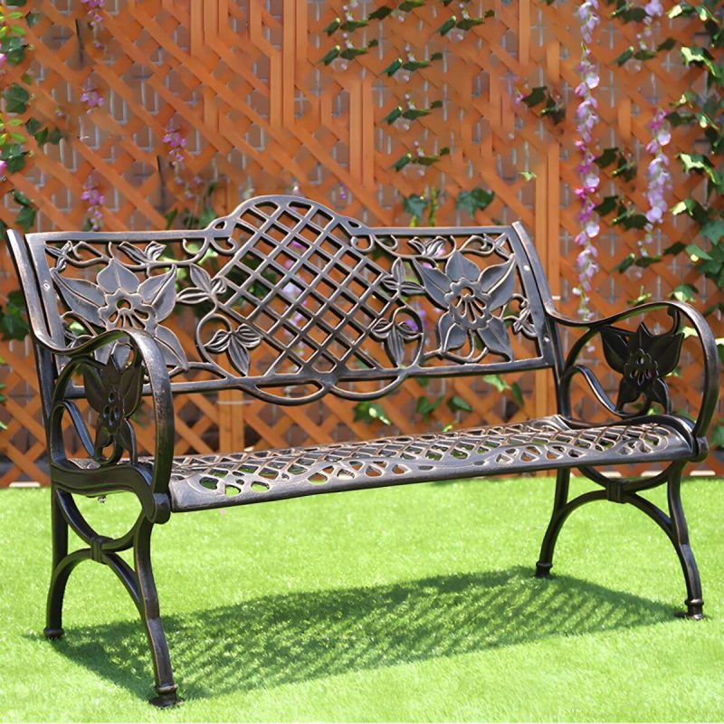 Moderne Metall-Gartenbank mit Beinen, wasserbeständig für den Außenbereich - Weiß 51"L x 25"B x 33"H