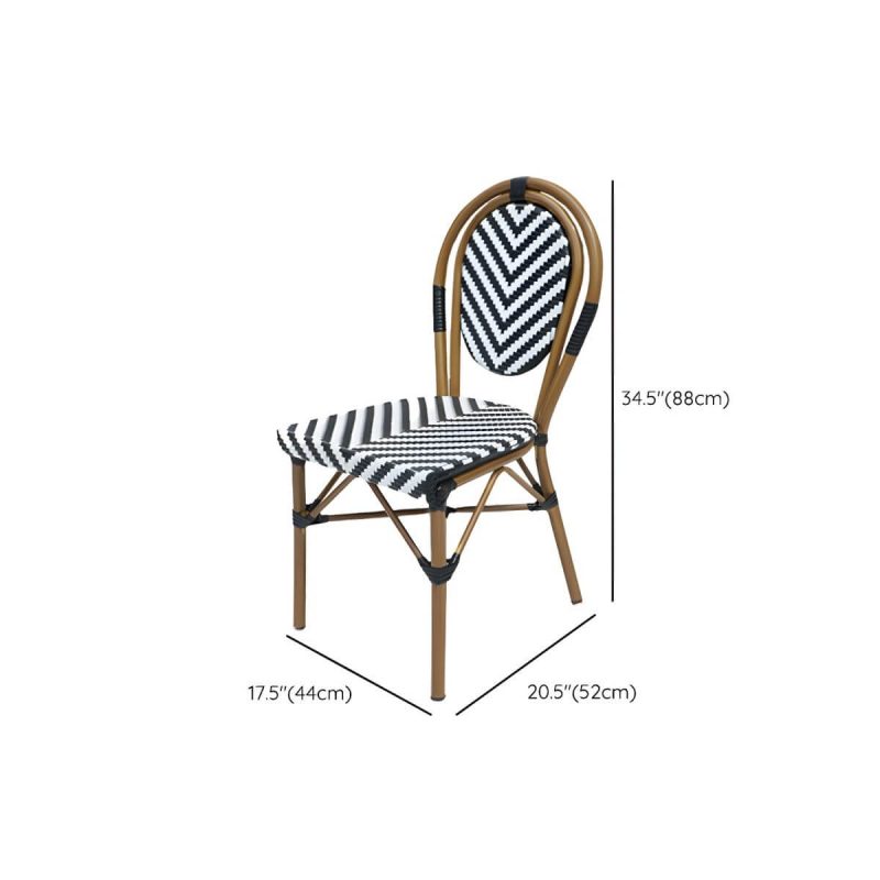 Dimension of Tropical Outdoor Bistro Chairs Rattan Armles Stacking Patio Dining Chair - Black-White 4 Piece Set