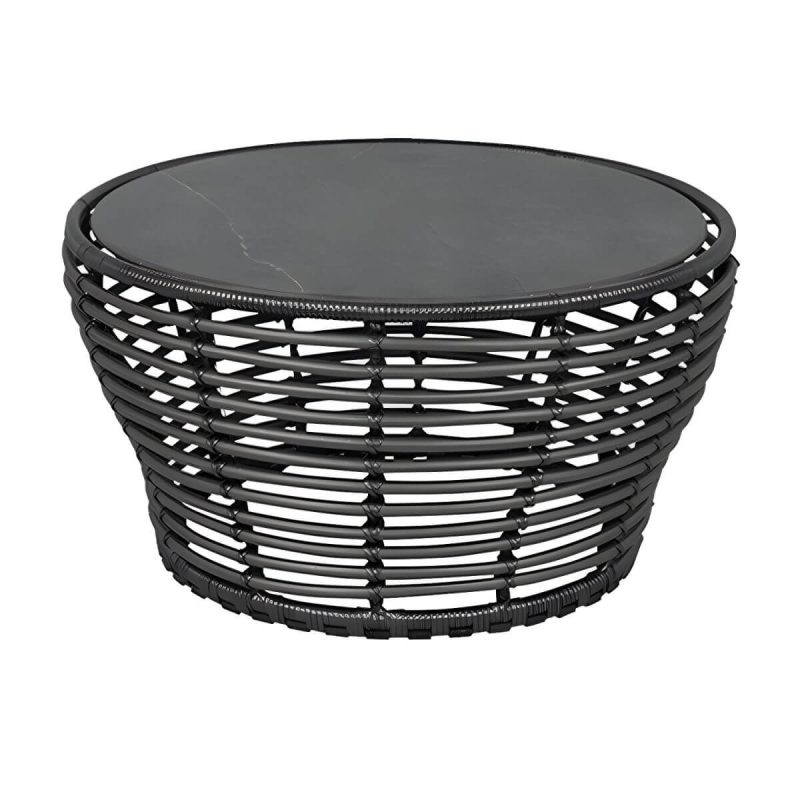 Moderner Glastisch Rundform in Schwarz/Braun - Nur Tisch 20"L x 20"B x 16"H Schwarz
