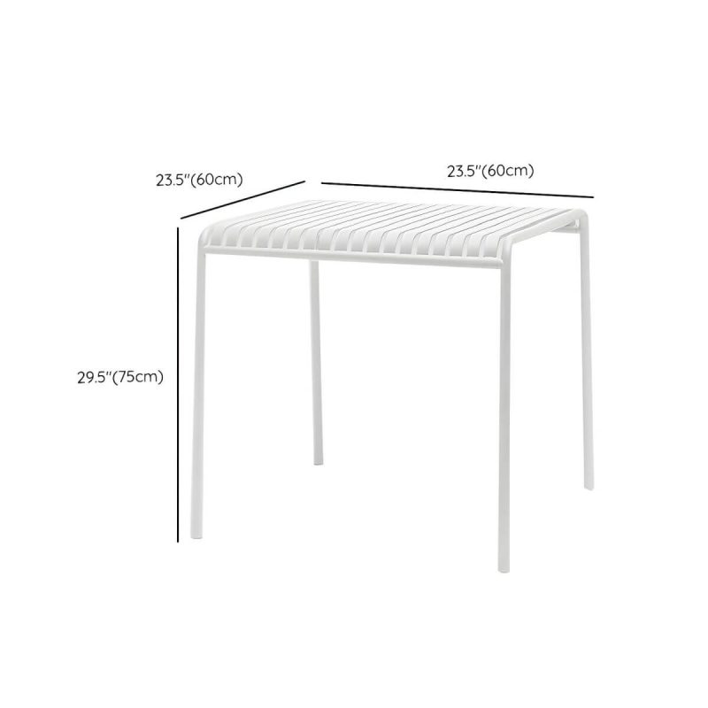 Dimension of Weißer Metall-Patio-Tisch im zeitgenössischen Stil, wasserbeständig für den Außenbereich - Nur Tisch 60 cm L x 60 cm B x 75 cm H Quadratisch