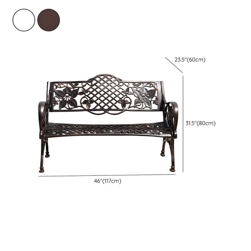 Dimension of French Rural Style Carving Design Park Bench Metal with Backrest and Armrests - Bronze 46"L x 24"W x 31"H