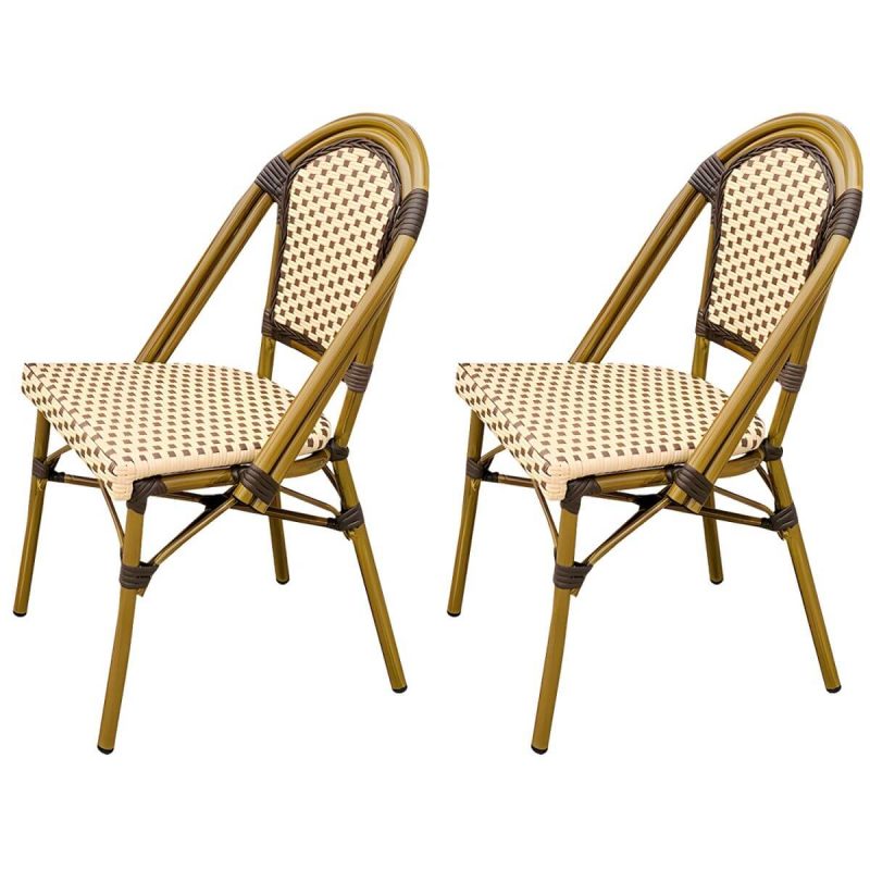 21" Breiter Tropischer Outdoor-Stuhl Rattan Armlehnen Esszimmer Seitenstuhl - Tan 2-teiliges Set