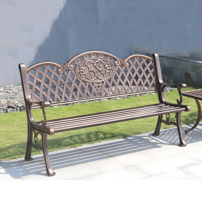 Moderner Metall-Parkbank-Stil mit Beinen, wasserbeständig für den Außenbereich - Weiß 59"L x 24"B x 34"H