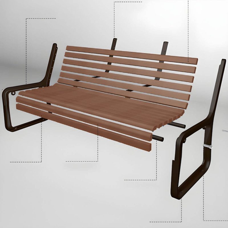 Industrielle Metall-Parkbank mit wasserdichter Aluminium-Sitzfläche in Braun - Gelb-Braun Weiß 59"L x 27"B x 31.5"H