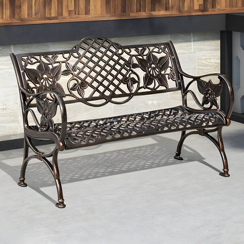 Bohemian Metal Park Bank mit wasserdichter und wasserabweisender Design, mit Armlehnen und Rückenlehne - Kupfer 50"L x 20"B x 31"H