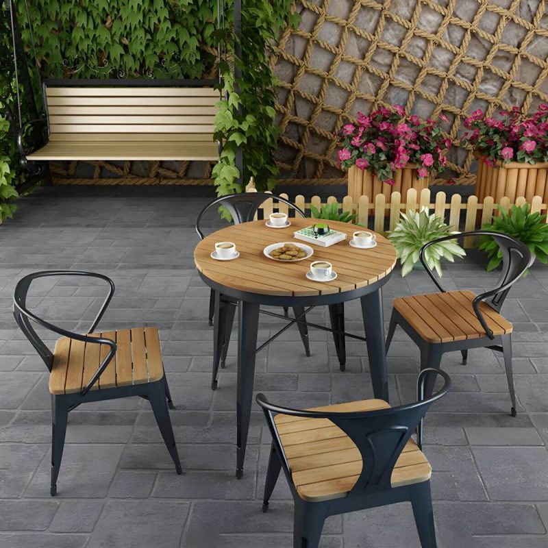 Moderner wasserdichter Holz-Courtyard-Tisch Geometrischer Außentisch - Nur Tisch 29.5"L x 29.5"B x 29.5"H