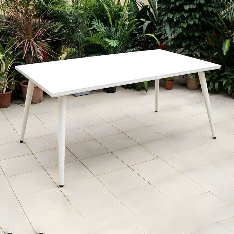 Metall-Patio-Tisch im zeitgenössischen Stil, wasserbeständig in Weiß - 63"L x 35,4"B x 29,5"H Rechteckig