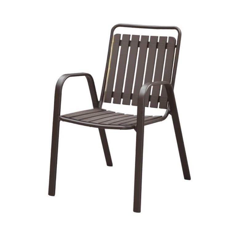 Moderne Gartenarmlehnenstühle in Kaffeestahl, stapelbar, Set aus 4 Stühlen, 4-teiliges Set, 20"L x 24"B x 33"H