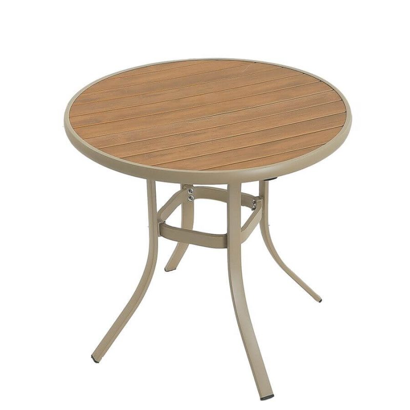 Einfaches Natürliches Finish Ingenieurholz UV-geschütztes Runden Outdoor-Esstisch, Ohne Stühle, 31.5"L x 31.5"B x 28.7"H, Holz/Beige, Sonnenschirm Loch Nicht Enthalten