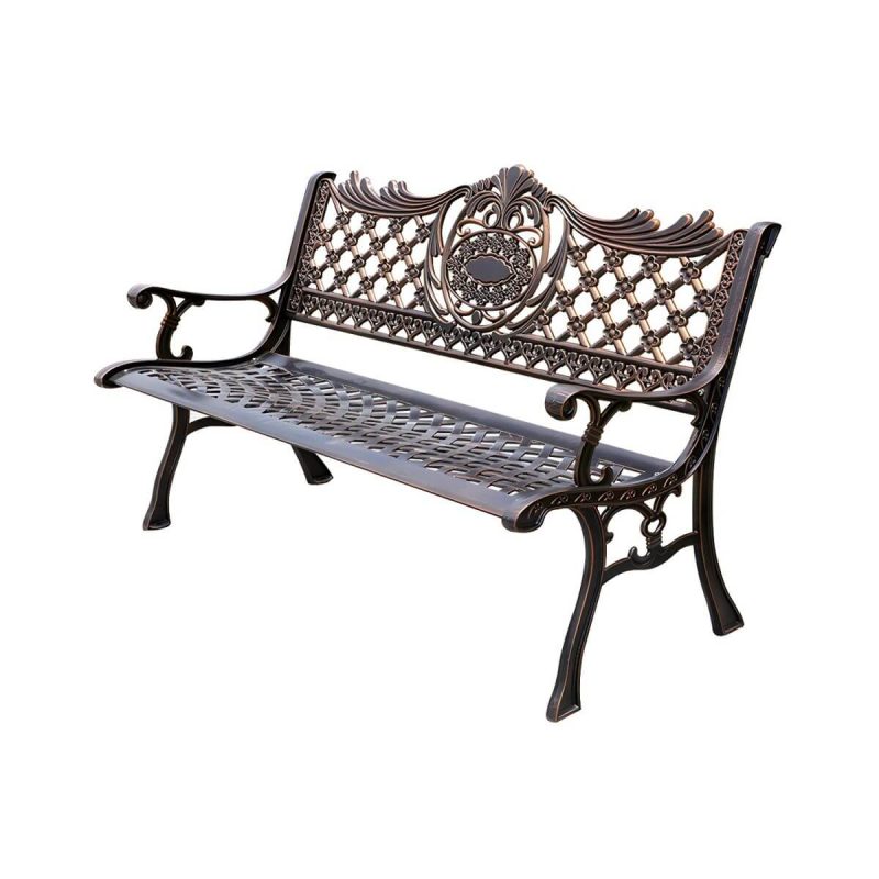 Moderne Metall-Gartenbank mit Beinen, wasserbeständig für den Außenbereich - Schwarz 46"L x 24"B x 31"H