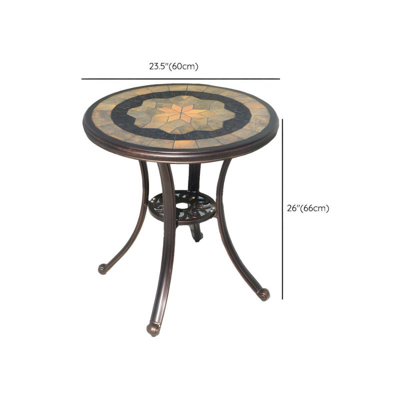Dimension of Französischer Landhaus-Patio-Tisch im Freien Aluminiumrahmen Beistelltisch - Nur Tisch 24"L x 24"B x 26"H Braun