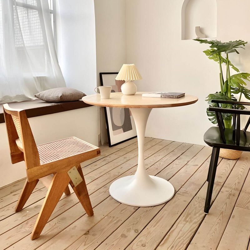 Zeitgenössischer Stil Holz-Patio-Tisch rund mit Metallbeinen in Natur/Braun - Natur Finish 23,6"L x 23,6"B x 28,7"H Nur Tisch