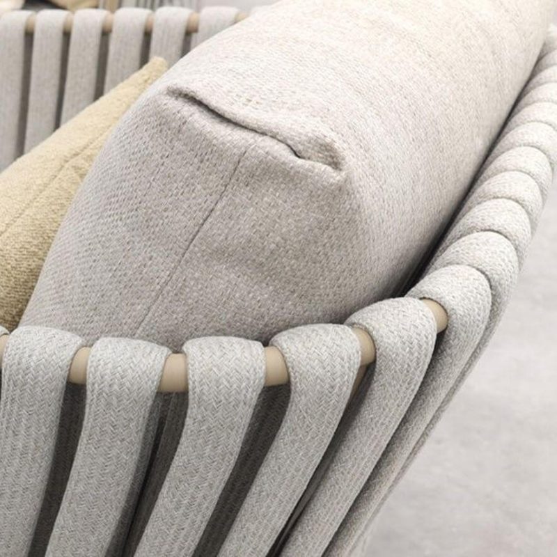 Beiger Zweisitzer, Canvas-Bezug in Weiß, Loveseat, Metallgestell, gepolsterte Rückenlehne, wasserabweisend, Loveseat