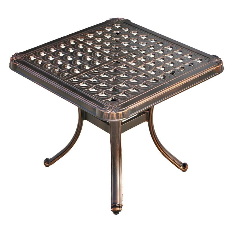 Französischer Landhaus-Patio-Tisch im Freien Aluminiumrahmen Beistelltisch - Nur Tisch 23,6"L x 23,6"B x 20"H Braun