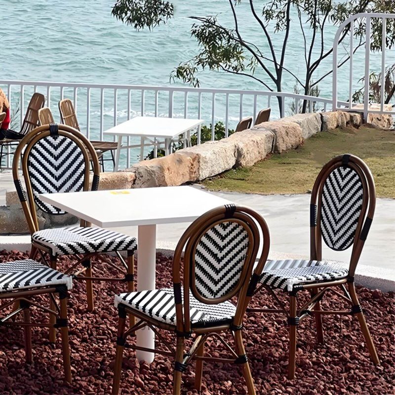 Moderner Stahl-Patio-Chattisch ohne Sonnenschirmloch für Outdoor-Treffen - Nur Tisch Schwarz Rund Metall