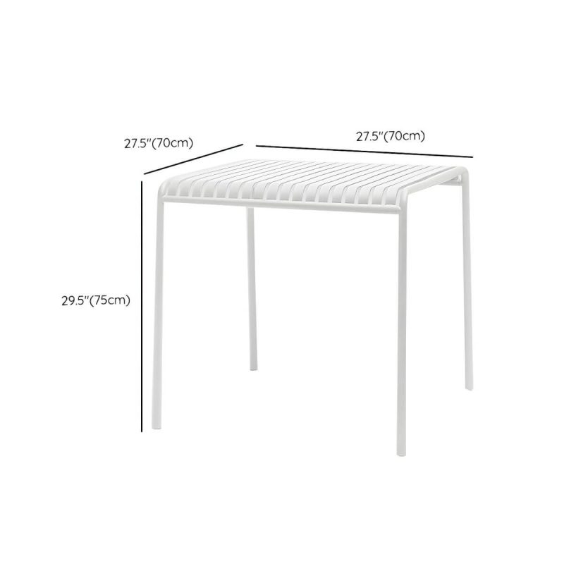 Dimension of Weißer Metall-Patio-Tisch im zeitgenössischen Stil, wasserbeständig für den Außenbereich - Nur Tisch 70 cm L x 70 cm B x 75 cm H Quadratisch