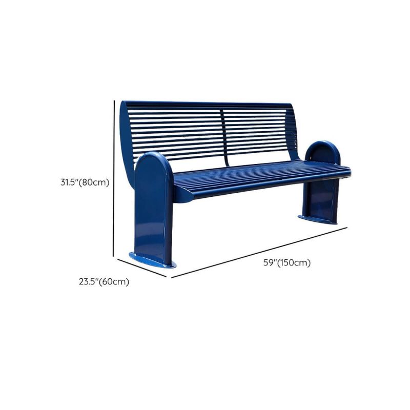Dimension of Industrial Metal Park Bench with Waterproof Durability, Arms, and Back - Royal Blue