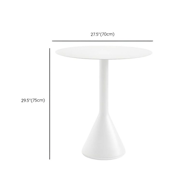 Dimension of Weißer Metall-Patio-Tisch im zeitgenössischen Stil, wasserbeständig für den Außenbereich - Nur Tisch 70 cm L x 70 cm B x 75 cm H Rund
