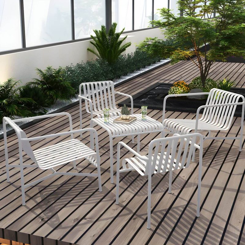 Moderner geometrischer wasserfester Hofeisentisch Gartentisch - Nur Tisch 63"L x 31.5"B x 29.5"H Weiß