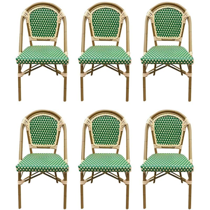 21" Breiter Tropischer Outdoor-Stuhl Rattan Armlehnen Esszimmer Seitenstuhl - Grün 6-teiliges Set