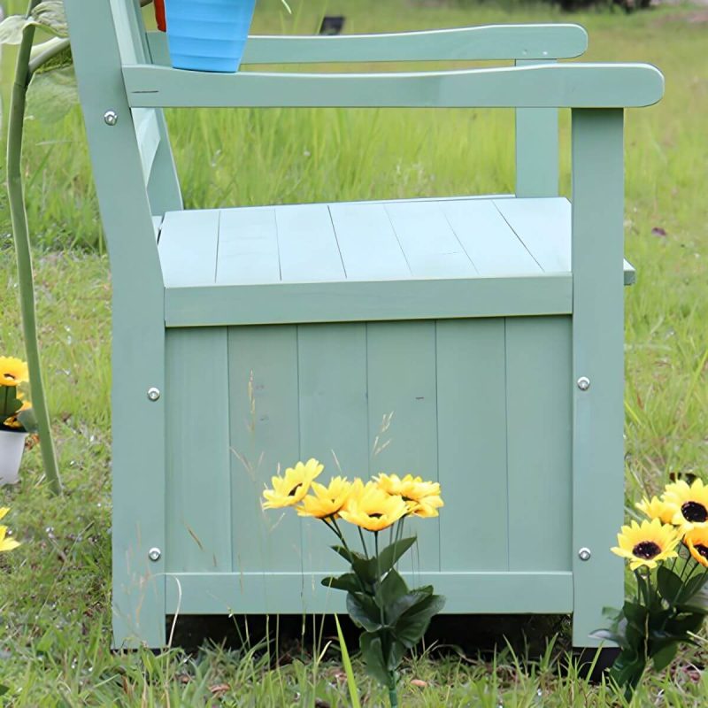 Skandinavische Outdoor-Sitzbank aus Massivholz in Hellgrün mit Stauraum 48,8" x 25,2" x 35" - Grün