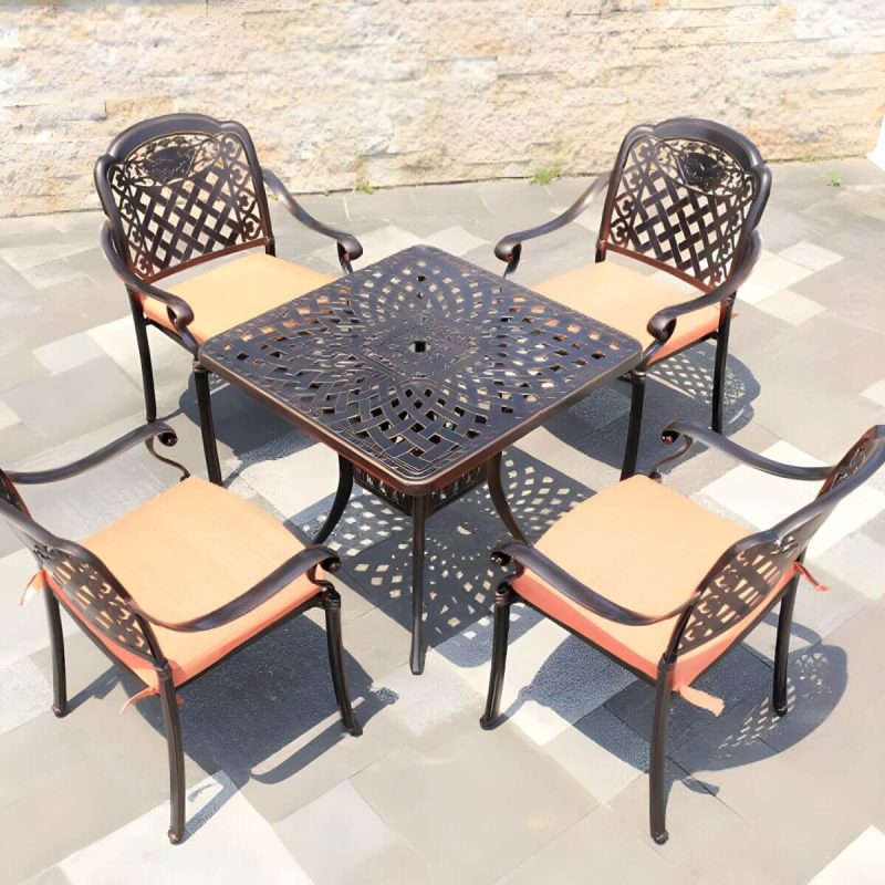 Französischer Landhaus-Patio-Tisch im Freien Aluminiumrahmen Beistelltisch - Nur Tisch 23,6"L x 23,6"B x 20"H Braun