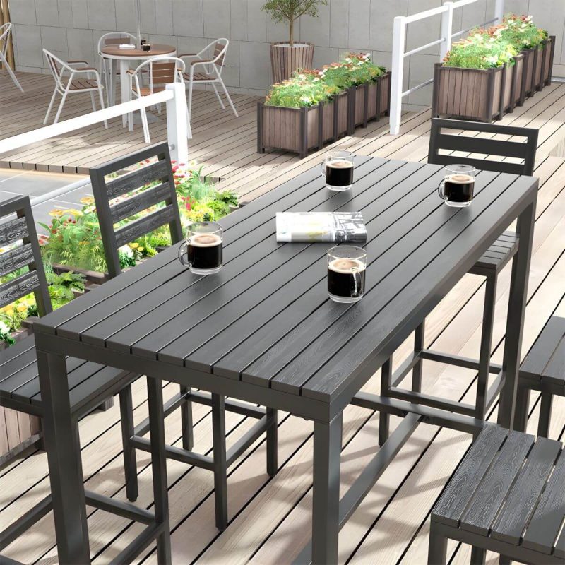 Metall- und Holz-Patio-Tisch Rechteckig Industrial No Distressing Bar Tisch - 180 x 60 x 105 cm Schwarzer Tisch Nur
