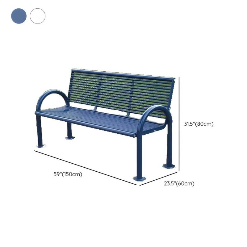 Dimension of Modern Metal Park Bench with Curved Arms and Back for Outdoor Use - White