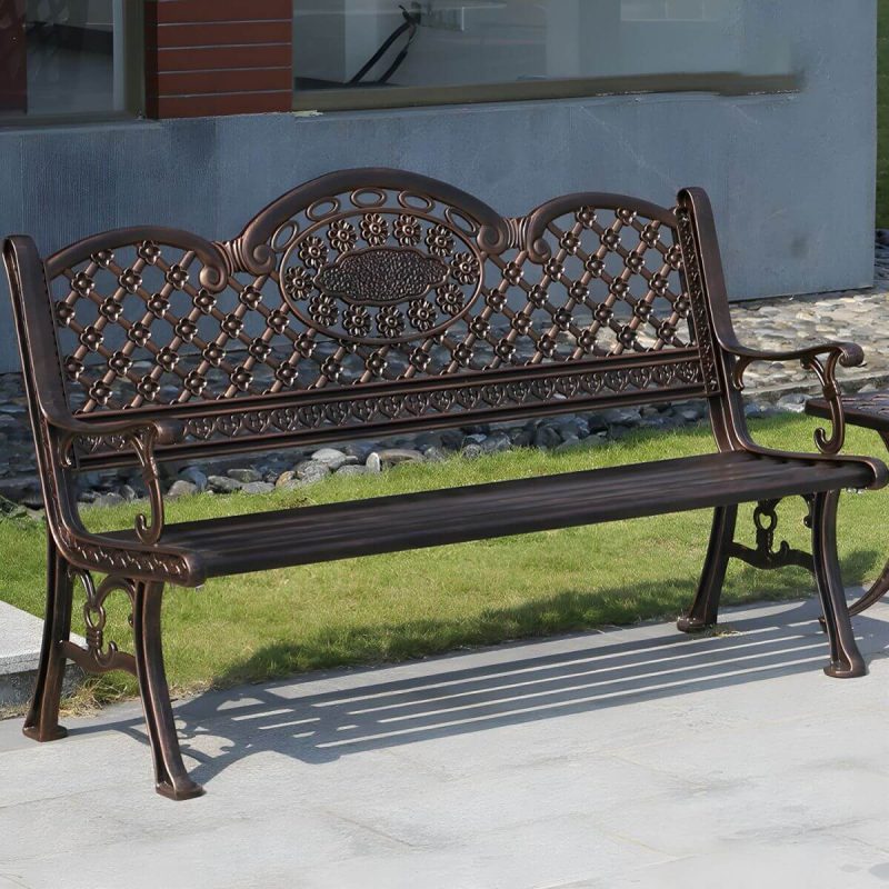 Bohemian Metall Parkbank mit wasserdichtem Design und geschwungenen Armlehnen - Kupfer 61"L x 25.5"B x 35.5"H