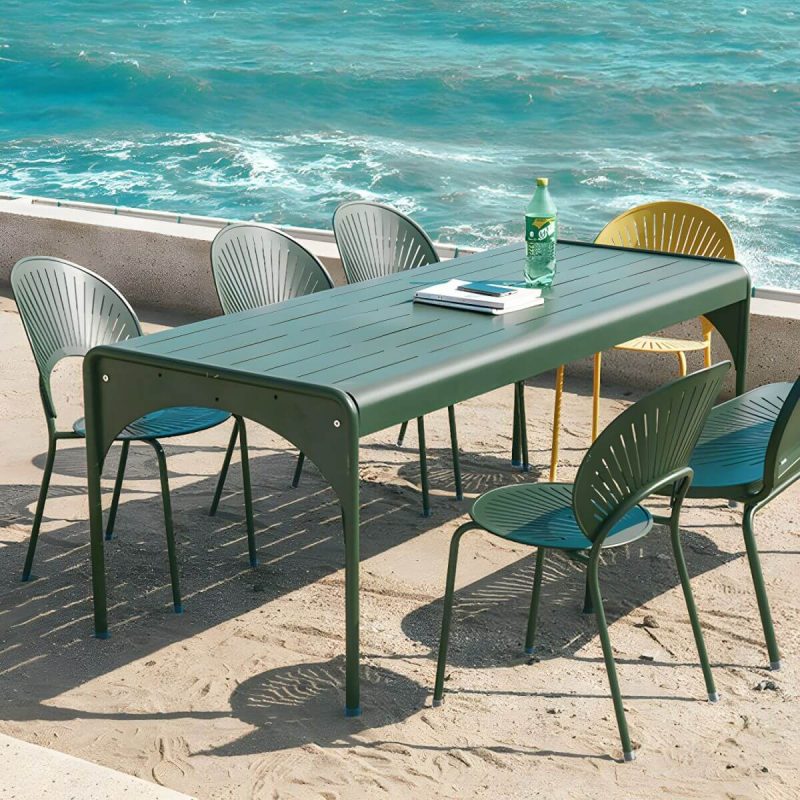 Rechteckiger Terrassentisch im zeitgenössischen Stil aus wasserbeständigem Aluminium - Grün 160 x 80 x 75 cm Nur Tisch