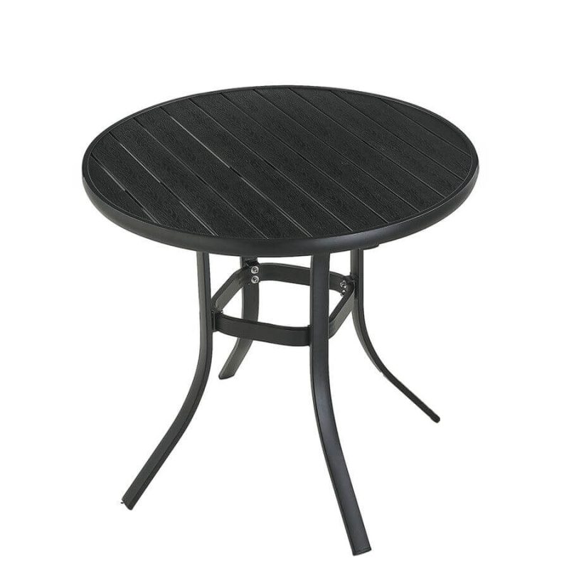 Lässiges Mitternachtsschwarz Hergestelltes Holz UV-geschütztes Rundes Outdoor-Esstisch, Ohne Stühle, 31.5"L x 31.5"B x 28.7"H, Schwarz, Sonnenschirm Loch Nicht Enthalten