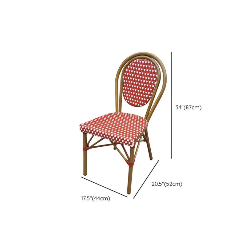 Dimension of Tropical Outdoor Bistro Chairs Rattan Armles Stacking Patio Dining Chair - Red-White 4 Piece Set