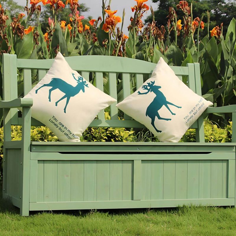 Skandinavische Outdoor-Sitzbank aus Massivholz in Hellgrün mit Stauraum 48,8" x 25,2" x 35" - Blau