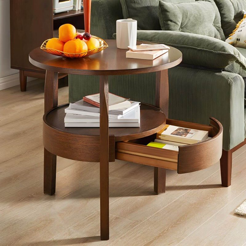 Massivholz-Beistelltisch im modernen Stil Runder Aufbewahrungstisch für die Terrasse - Nur Tisch 58 cm L x 58 cm B x 61 cm H Nussbraun