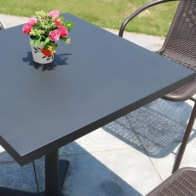 Moderner geometrischer wasserdichter Hof Tisch Metallbasis Outdoor Tisch - Nur Tisch Rund Schwarz 80 x 80 x 72 cm