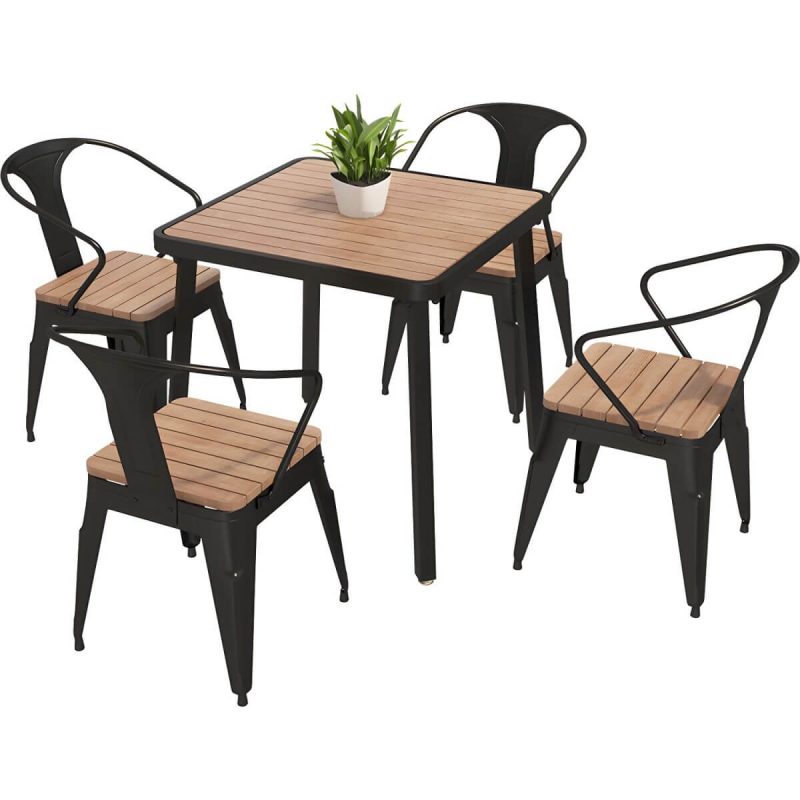 Moderner wasserdichter Holz-Courtyard-Tisch Geometrischer Außentisch - Nur Tisch 55.1"L x 27.6"B x 29.5"H