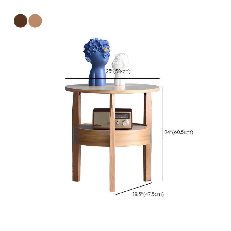 Dimension of Solid Wood Side Table Modern Style Round Storage Patio Table - Table Only 23"L x 23"W x 24"H Natural