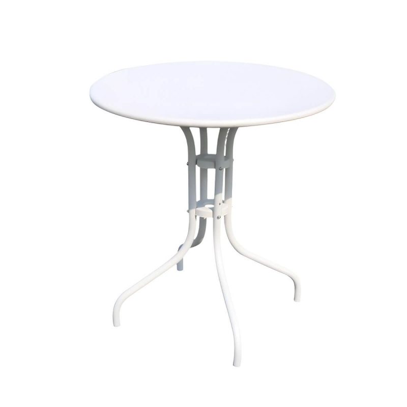 Zeitgenössischer Esstisch Weißer Outdoor-Tisch mit Metallgestell - Weiß 27,6"L x 27,6"B x 28,7"H Runder Tisch nur