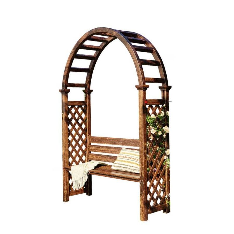 Modischer Outdoor-Bank mit sepiafarbenem Holz, Rücken, braun