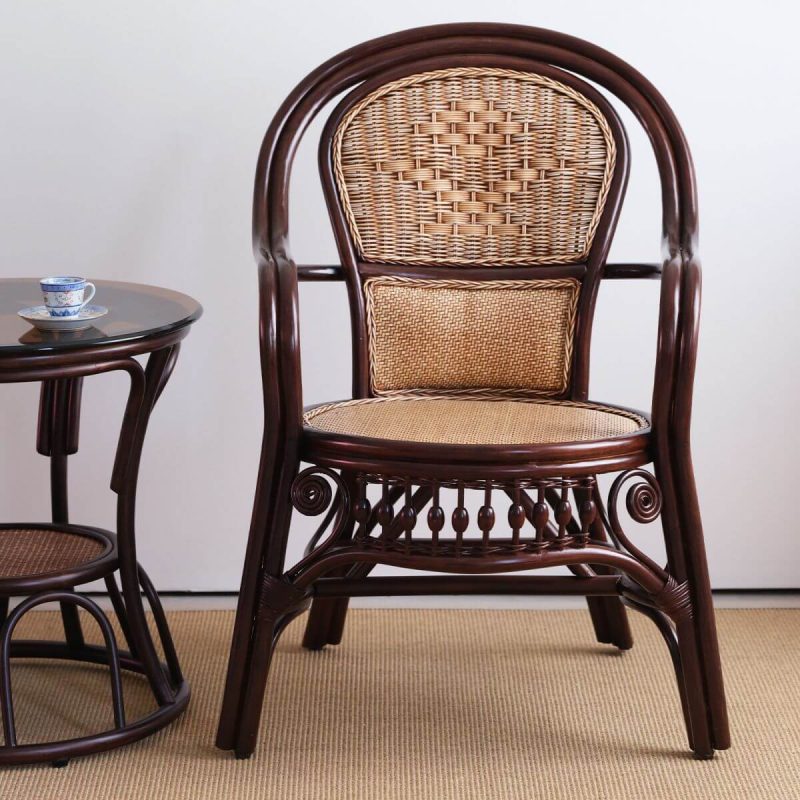 Casual Regenfester Rattan-Rücken Kaffee Patio Armlehnenstuhl mit 1 Stuhl, Kaffee