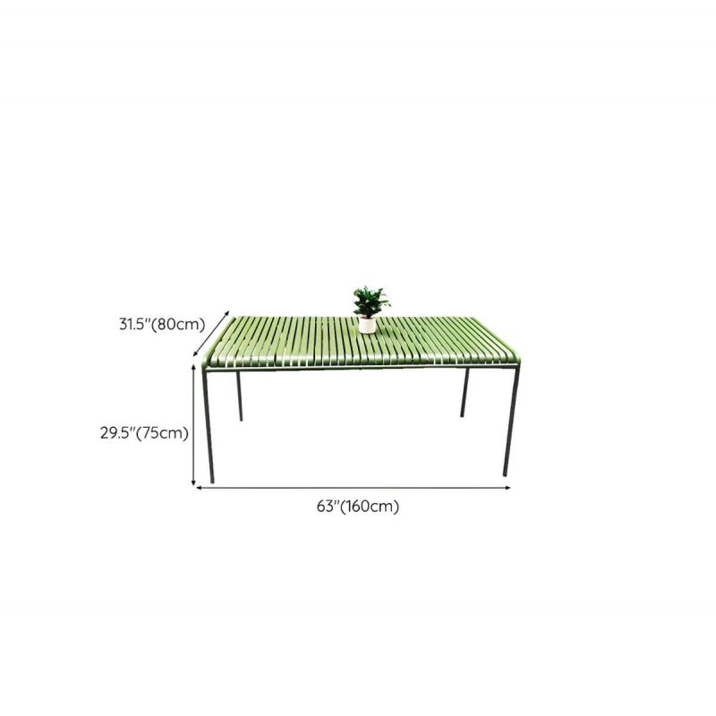 Dimension of Contemporary Style Metal Patio Table Rectangle Shape in Green - Table Only 63"L x 31.5"W x 29.5"H