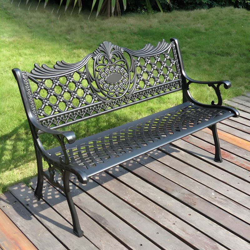 Moderne Metall-Gartenbank mit Beinen, wasserbeständig für den Außenbereich - Weiß 51"L x 25"B x 33"H