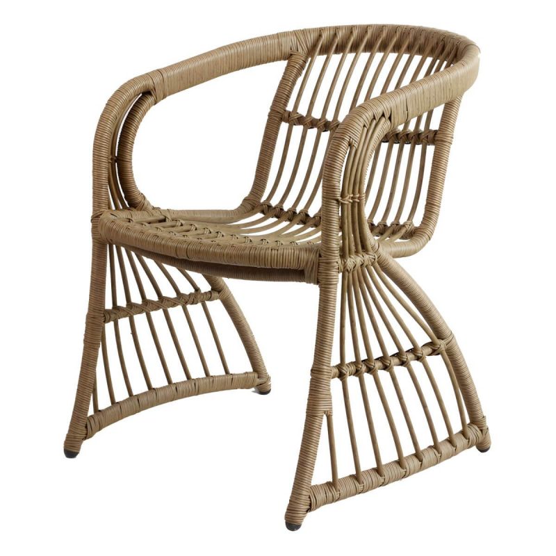 Stapelbare Metall-Patio-Armlehnenstuhl im modernen Stil, brauner Rahmen, Rattan-Rücken - 1 Stück