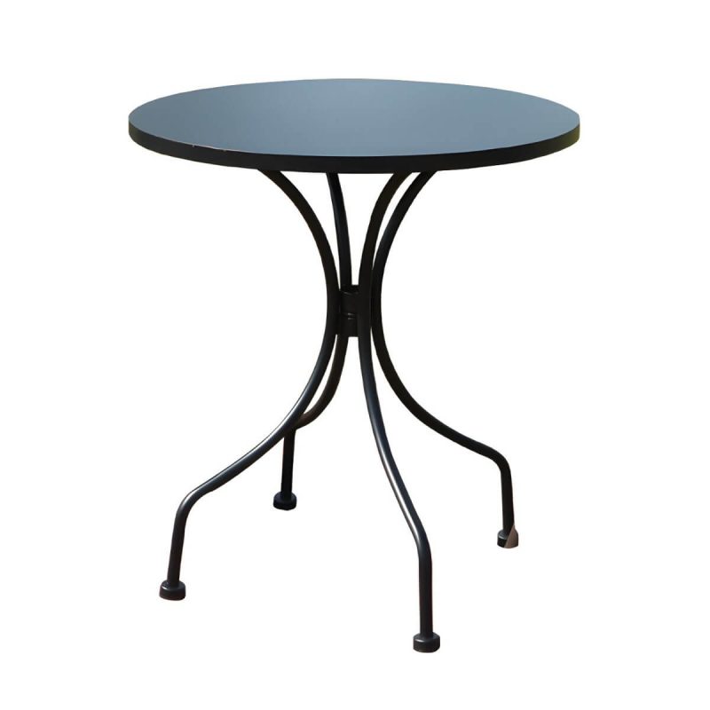 Moderner geometrischer wasserdichter Hof Tisch Metallbasis Outdoor Tisch - Nur Tisch Rund Schwarz 60 x 60 x 72 cm