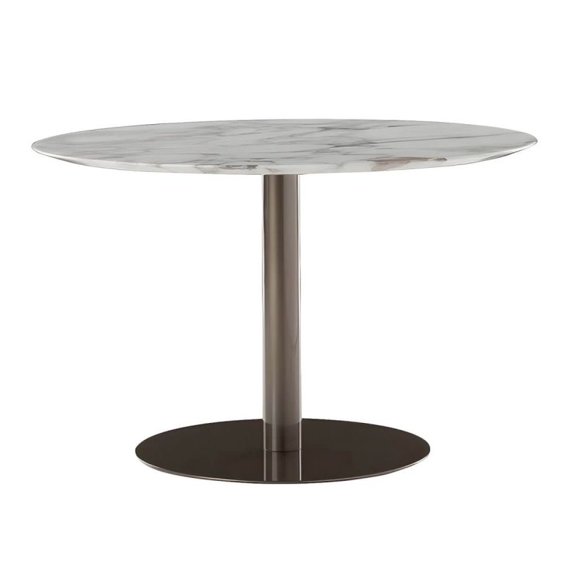Moderner geometrischer wasserdichter Hof Tisch Metallbasis Outdoor Tisch - Nur Tisch Rund Marmor 90 x 90 x 75 cm