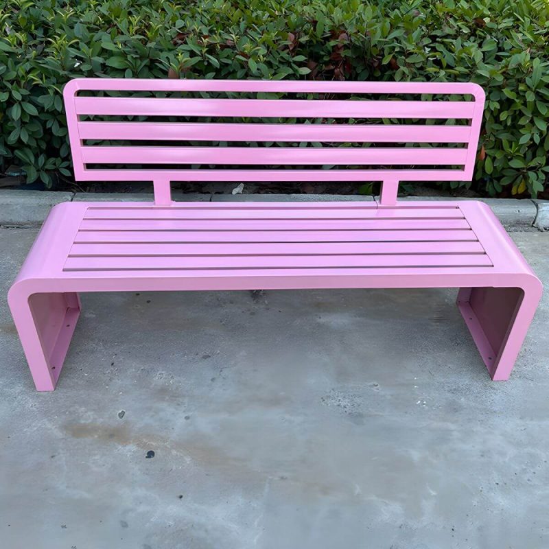 Zeitgenössischer Stil Metall Gartenbank mit Rückenlehne - Rosa 87"L x 16"W x 31"H