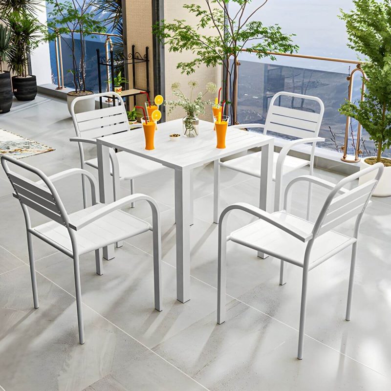 Zeitgenössischer Holz-Patio-Tisch wetterbeständig in rechteckiger/quadratischer Form - Weiß 27,6"L x 27,6"B x 29,5"H Nur Tisch