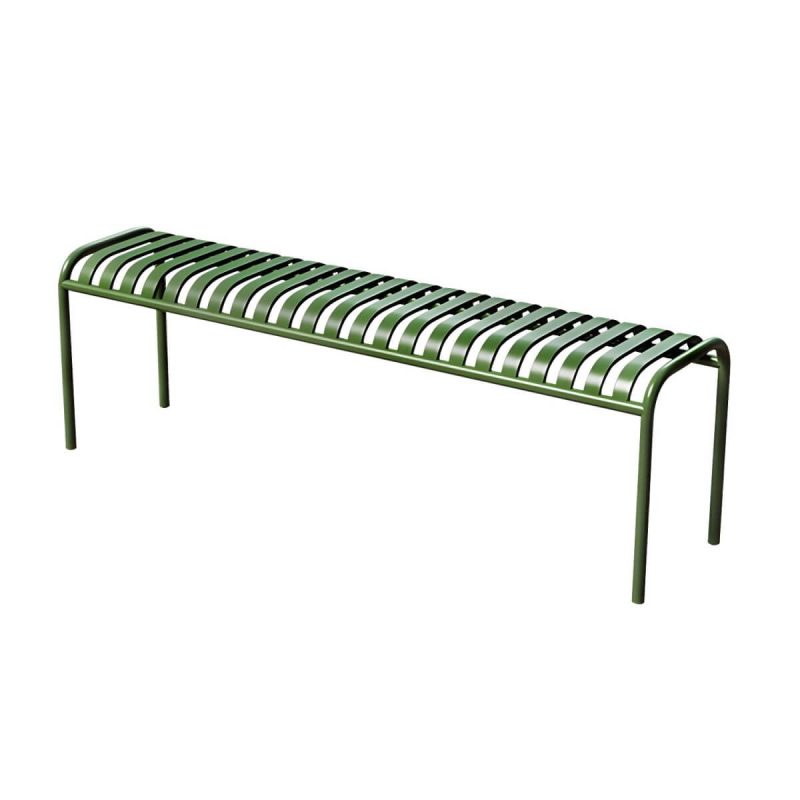 Skandinavische Metall-Picknickbank mit gebogener rückenloser Sitzfläche - Wasserdicht - 140" Länge - Schwarz